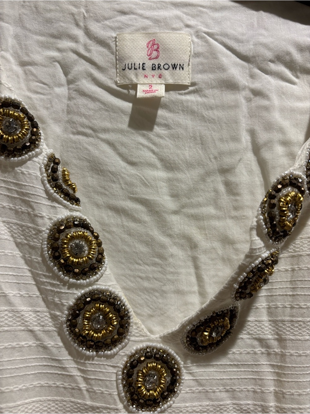 JB by Julie Brown Cream Mini Dress with Gold Embellished Medallions Size 2 - Picture 2 of 10